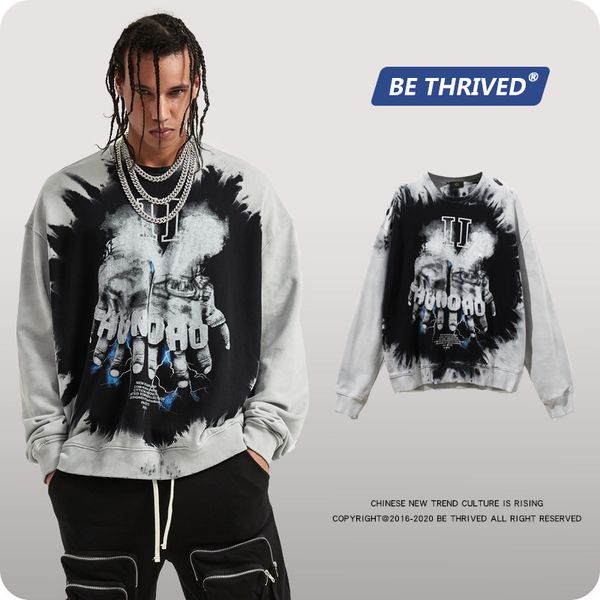 be men | autumn and winter 2021 punk handprint flower tie dye eing coat high street dark fashion men's sweater, Black 
be men | autumn and winter 2021 punk handprint flower tie dye eing coat high street dark fashion men's sweater, Black