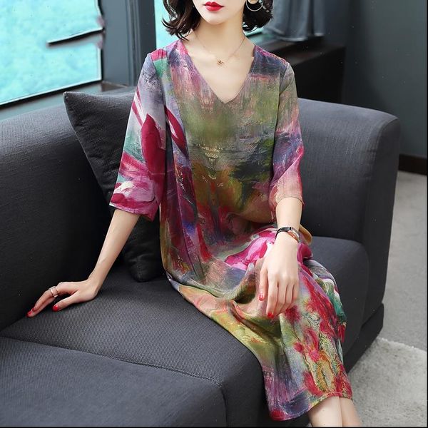 imitate real womens dress silk plus size spring summer women loose half sleeved print a line dresses beach casual, Black;gray
imitate real womens dress silk plus size spring summer women loose half sleeved print a line dresses beach casual, Black;gray