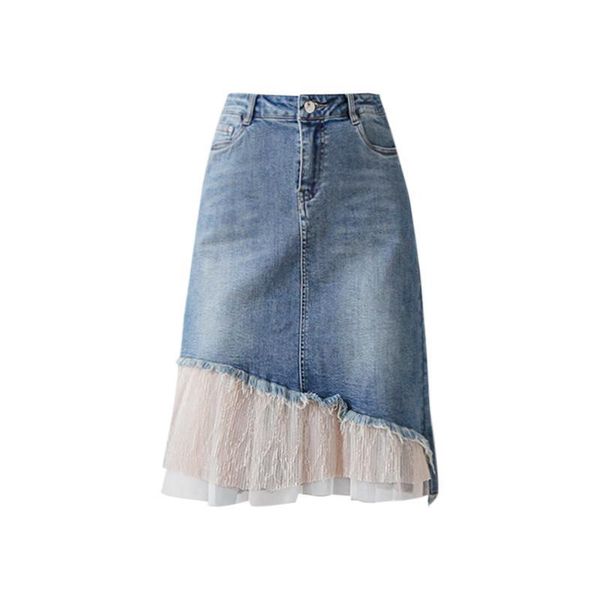 retro denim skirt women's summer 2021 irregular a-line medium length stitched mesh with buttocks skirts, Black
retro denim skirt women's summer 2021 irregular a-line medium length stitched mesh with buttocks skirts, Black