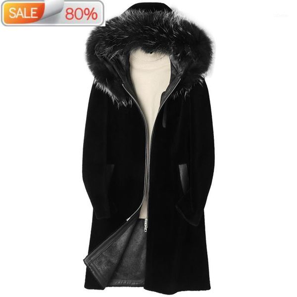 men's leather & faux sheep shearing wool jacket real coat men raccoon fur collar autumn winter jackets mens coats hooded 2021 p-ma, Black
men's leather & faux sheep shearing wool jacket real coat men raccoon fur collar autumn winter jackets mens coats hooded 2021 p-ma, Black
