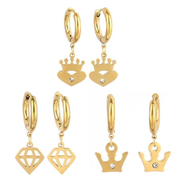 hoop & huggie punk earrings for women stainless steel charm geometric crown jewelry gifts, Golden;silver
hoop & huggie punk earrings for women stainless steel charm geometric crown jewelry gifts, Golden;silver