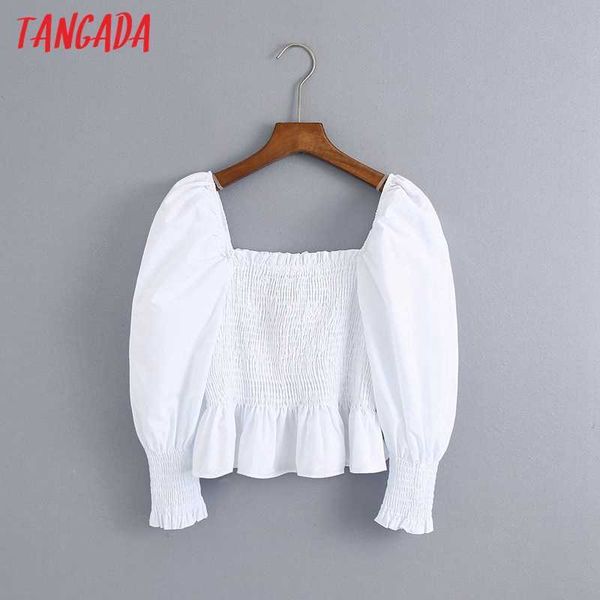 tangada women white pleated crop shirt three qurater sleeve chic female slim shirt 6z88 210609
tangada women white pleated crop shirt three qurater sleeve chic female slim shirt 6z88 210609