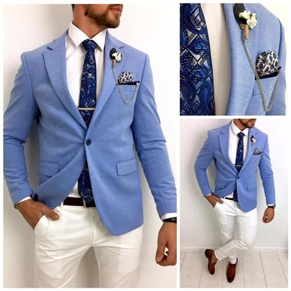 men's suits & blazers 2021 high-quality pointed lapel light blue jacket white pants suit fashion wedding groom tuxedo slim 2 piece set, White;black
men's suits & blazers 2021 high-quality pointed lapel light blue jacket white pants suit fashion wedding groom tuxedo slim 2 piece set, White;black