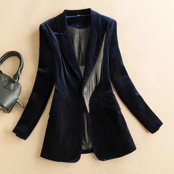 tassel design gold velvet women's spring blazer fine temperament suit elegant jacket ladies workwear y1176 vl98, White;black
tassel design gold velvet women's spring blazer fine temperament suit elegant jacket ladies workwear y1176 vl98, White;black