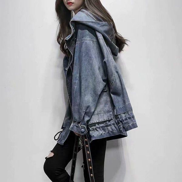 women's jackets denim jacket spring and korean autumn with loose hoodie female student mid long fashion 1s3x, Black;brown
women's jackets denim jacket spring and korean autumn with loose hoodie female student mid long fashion 1s3x, Black;brown