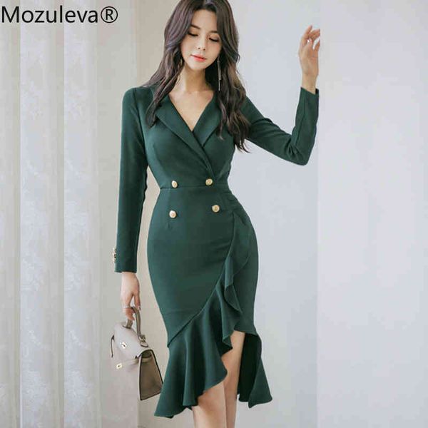 spring vintage double-breasted ruffles pencil dress women ol notched collar solid female bodycon sheath vestidos 210427, Black;gray
spring vintage double-breasted ruffles pencil dress women ol notched collar solid female bodycon sheath vestidos 210427, Black;gray
