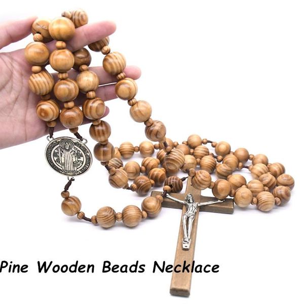 pendant necklaces natural pine wooden rosary beads necklace religious large cross wall hanging decoration jewelry accessories, Silver 
pendant necklaces natural pine wooden rosary beads necklace religious large cross wall hanging decoration jewelry accessories, Silver