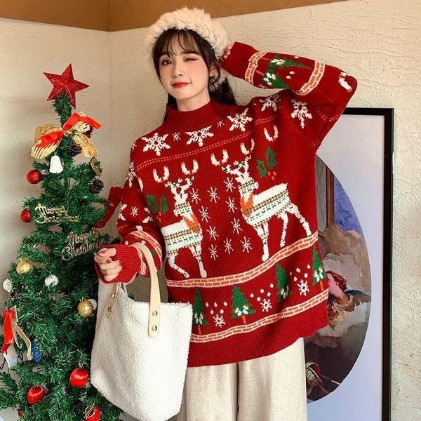 women's sweaters houzhou christmas cute sweater women long sleeve winter knitted pullover 2021 loose casual harajuku female oversized k, White;black
women's sweaters houzhou christmas cute sweater women long sleeve winter knitted pullover 2021 loose casual harajuku female oversized k, White;black