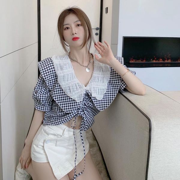 women's blouses & shirts coigarsam plaid blouse women summer puff sleeve thin blusas womens black and white 0640
women's blouses & shirts coigarsam plaid blouse women summer puff sleeve thin blusas womens black and white 0640