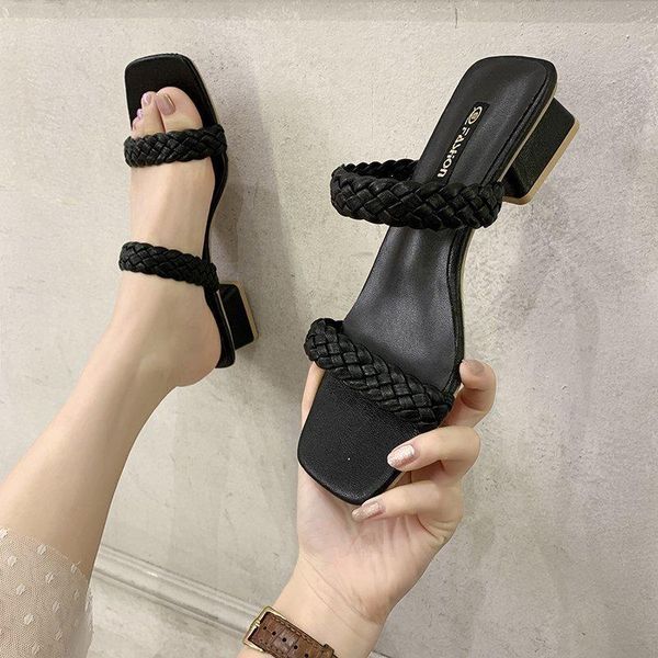 occident style thick heel slides women 2021 summer shallow open toe weave high heels fashion slipper zapatos de mujer slippers, Black
occident style thick heel slides women 2021 summer shallow open toe weave high heels fashion slipper zapatos de mujer slippers, Black