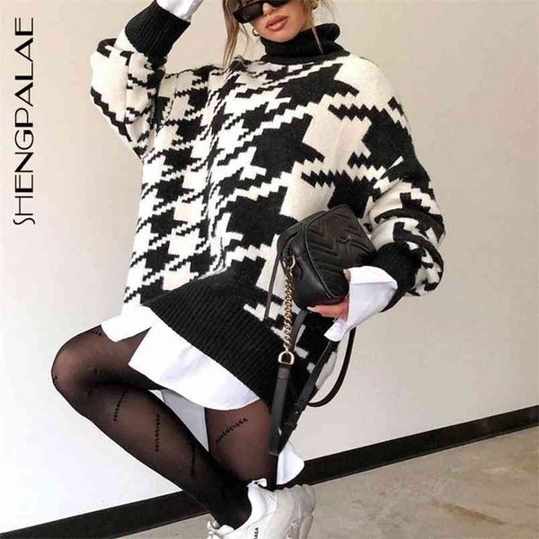autumn winter women's sweater turtleneck plaid knitted casual large size long sleeve knit pullover 5a334 210427, White;black
autumn winter women's sweater turtleneck plaid knitted casual large size long sleeve knit pullover 5a334 210427, White;black
