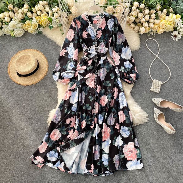 autumn v neck puff sleeve vintage floral print dresses women sashes a line high waist slim holiday dress 210513, Black;gray
autumn v neck puff sleeve vintage floral print dresses women sashes a line high waist slim holiday dress 210513, Black;gray