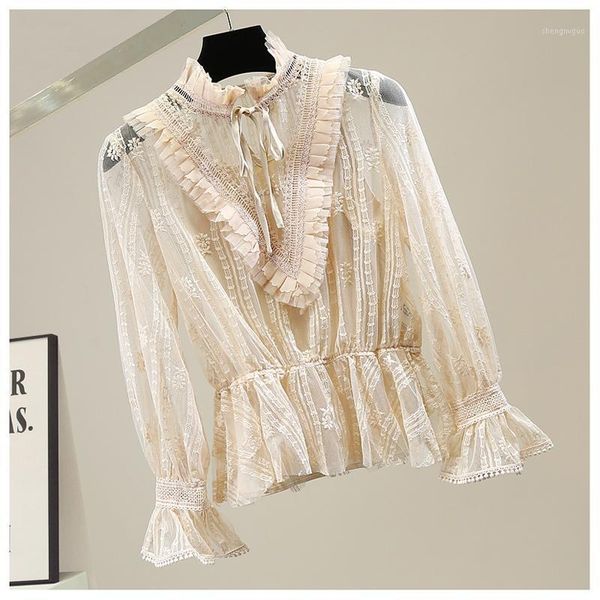 fashion lace shirt for lady ruffled stand-up collar waist-tight slim blouse women's cloth elegant blusa women blouses & shirts, White
fashion lace shirt for lady ruffled stand-up collar waist-tight slim blouse women's cloth elegant blusa women blouses & shirts, White