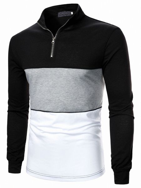 men colorblock half zipper polo shirt 90v8#, White;black
men colorblock half zipper polo shirt 90v8#, White;black
