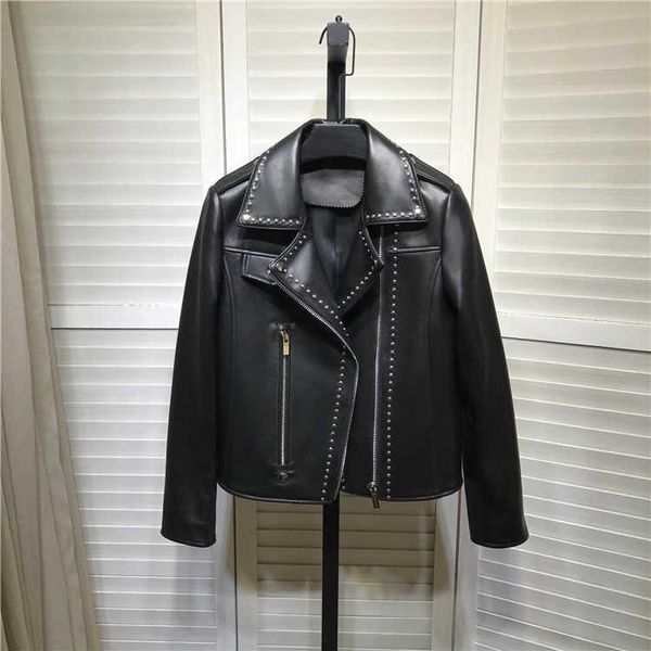 women's leather & faux style europe designer genuine rivet jackets fashion real sheepskin biker coat b575, Black
women's leather & faux style europe designer genuine rivet jackets fashion real sheepskin biker coat b575, Black