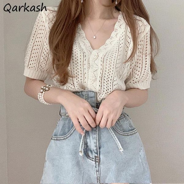 women's knits & tees hollow out short sleeve cardigan women vintage harajuku solid korean style chic v-neck cute ins streetwear elegan, White
women's knits & tees hollow out short sleeve cardigan women vintage harajuku solid korean style chic v-neck cute ins streetwear elegan, White