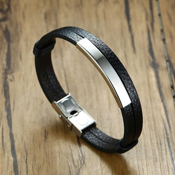 charm bracelets men's double link leather chain bracelet in silver gold black stainless steel fashion male wrist accessories, Golden;silver
charm bracelets men's double link leather chain bracelet in silver gold black stainless steel fashion male wrist accessories, Golden;silver