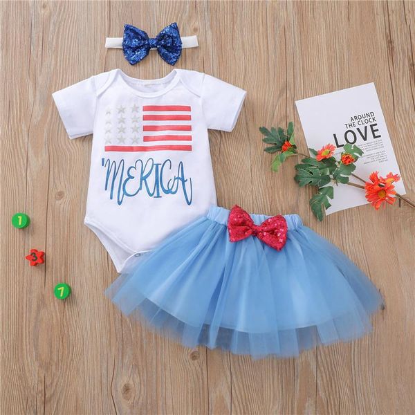 0-24 months infant girls three piece set baby us flag print lettering romper mesh skirt bow hair band for born clothing sets, White
0-24 months infant girls three piece set baby us flag print lettering romper mesh skirt bow hair band for born clothing sets, White