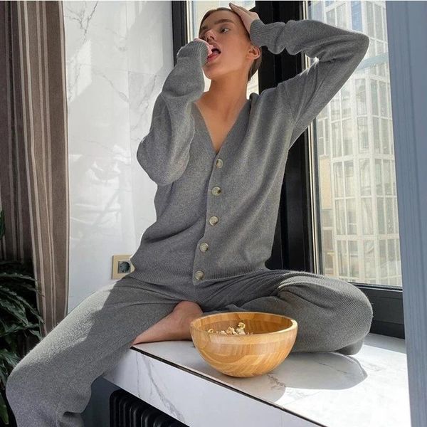 women's two piece pants autumn fashion women homewear knitted sweater suits cardigans trousers set solid breasted sets lady outfits, White
women's two piece pants autumn fashion women homewear knitted sweater suits cardigans trousers set solid breasted sets lady outfits, White