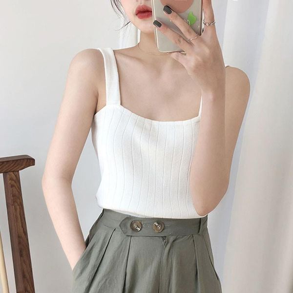 women's tanks & camis knitted crop sleeveless korean solid color tank lady casual streetwear #, White
women's tanks & camis knitted crop sleeveless korean solid color tank lady casual streetwear #, White