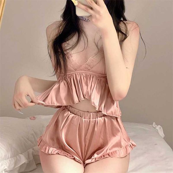 summer pajamas set for women sleepwear nightwear lingerie two piece underwear set lace ruffled satin silk and shorts 220108, Red;black
summer pajamas set for women sleepwear nightwear lingerie two piece underwear set lace ruffled satin silk and shorts 220108, Red;black