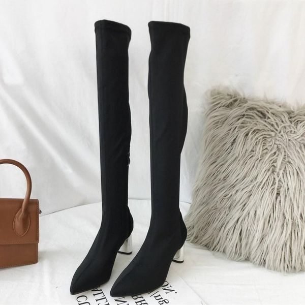 boots sharp high heeled tube in autumn and winter of 2021, Black 
boots sharp high heeled tube in autumn and winter of 2021, Black