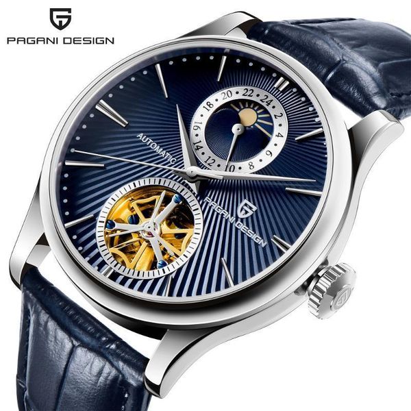 automatic mechanical men watch sapphire crystal retro wristwatch tourbillon moon phase leather relojes hombre wristwatches, Slivery;brown
automatic mechanical men watch sapphire crystal retro wristwatch tourbillon moon phase leather relojes hombre wristwatches, Slivery;brown