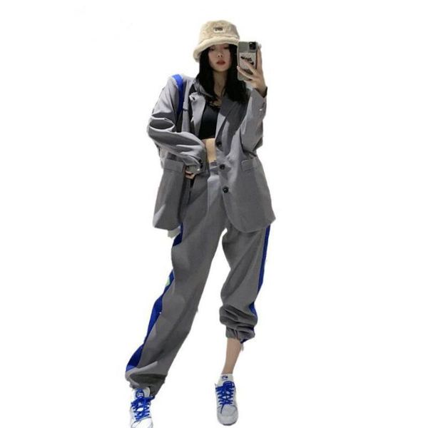 women's two piece pants women vintage set blazer sets color matching long suit high waist baggy 2021, White
women's two piece pants women vintage set blazer sets color matching long suit high waist baggy 2021, White