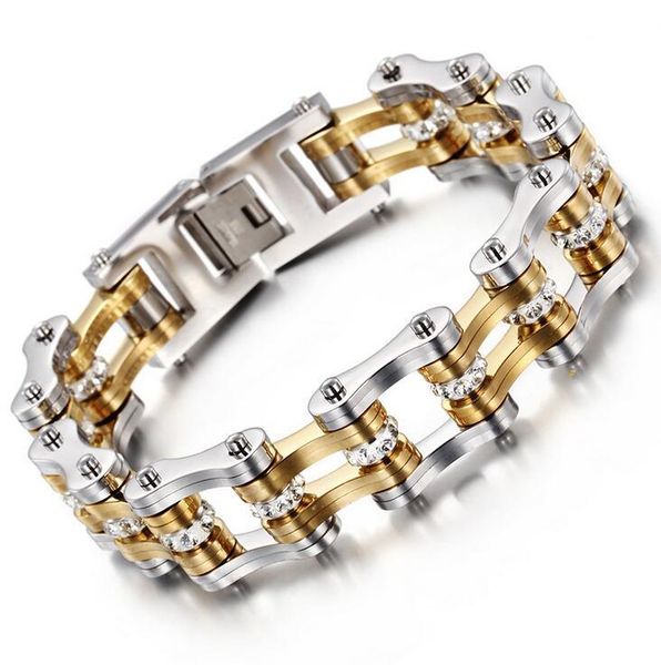link, chain gold bike biker motorcycle bracelet men's stainless steel cz crystal bicycle bangle men women bracelets jewelry pulseras, Black
link, chain gold bike biker motorcycle bracelet men's stainless steel cz crystal bicycle bangle men women bracelets jewelry pulseras, Black