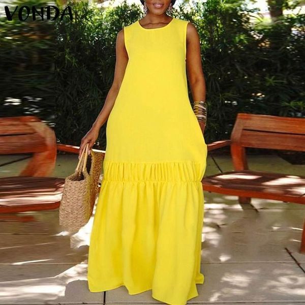 casual dresses vonda women dress summer long maxi loose solid ruffled hem bohemian vestidos o neck sleeveless beach sundress, Black;gray
casual dresses vonda women dress summer long maxi loose solid ruffled hem bohemian vestidos o neck sleeveless beach sundress, Black;gray