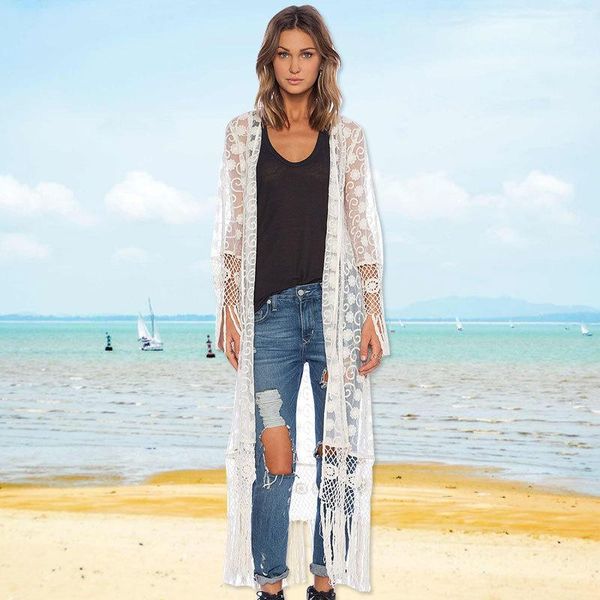 women's swimwear lace embroidered tassel bikini blouse beach coat swimsuit sunscreen cardigan, White;black
women's swimwear lace embroidered tassel bikini blouse beach coat swimsuit sunscreen cardigan, White;black