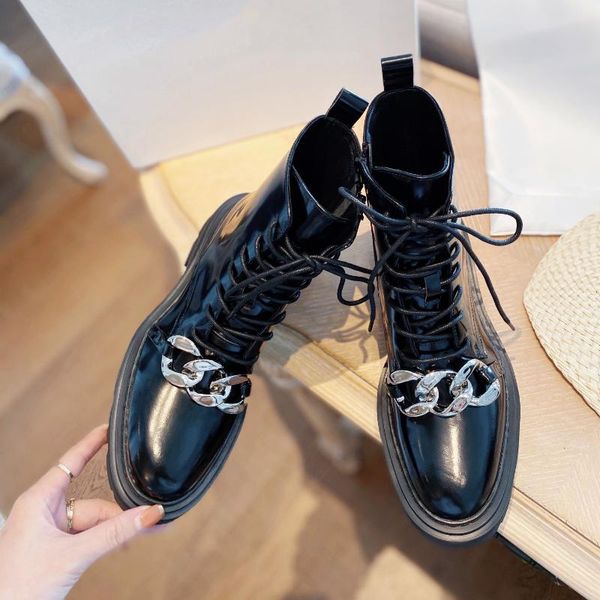 boots autumn winter bootie genuine leather metal chain lace up ankle platform comfortable motorcycle ladies shoes, Black
boots autumn winter bootie genuine leather metal chain lace up ankle platform comfortable motorcycle ladies shoes, Black