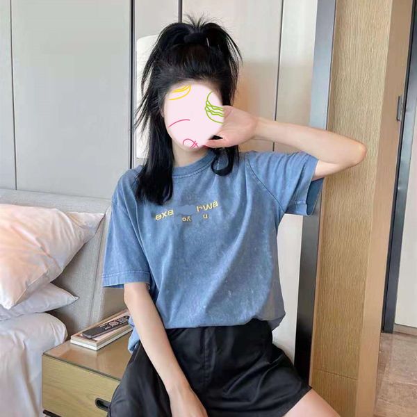 high version 21 spring and summer new fashion wang's chest letter embroidery snowflake blue fresh leisure couple short sleeves, White
high version 21 spring and summer new fashion wang's chest letter embroidery snowflake blue fresh leisure couple short sleeves, White