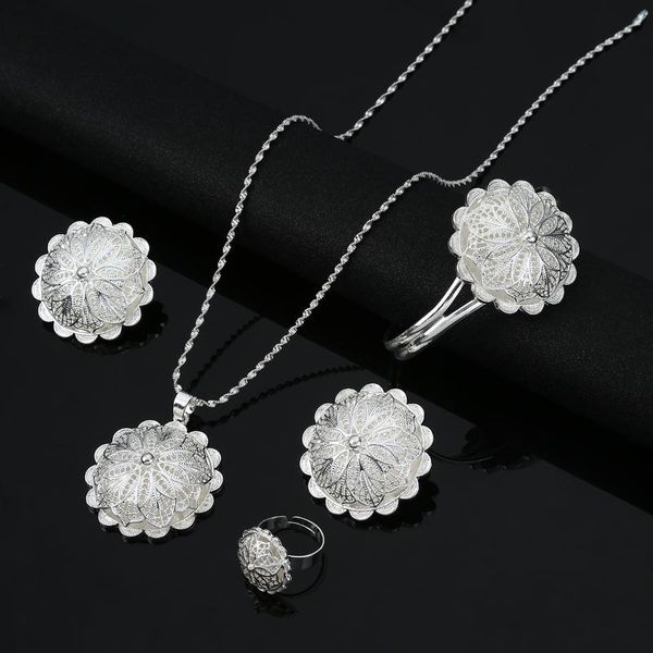 earrings & necklace ethiopian flower jewelry sets trendy women wedding party engagement accessories, Silver
earrings & necklace ethiopian flower jewelry sets trendy women wedding party engagement accessories, Silver