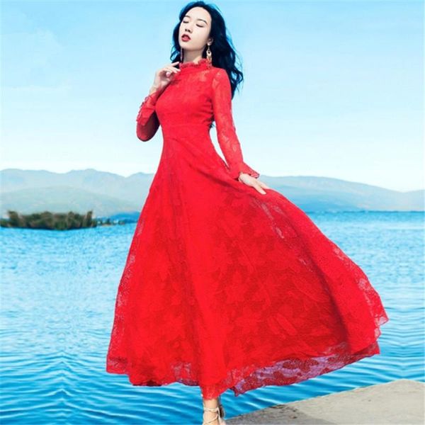 casual dresses summer female long sleeve white vintage vestidos maxi lace evening party women dress beach stand-neck, Black;gray
casual dresses summer female long sleeve white vintage vestidos maxi lace evening party women dress beach stand-neck, Black;gray