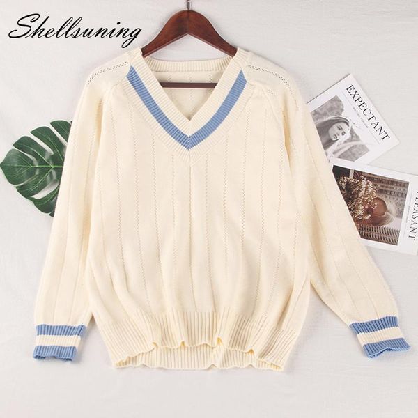 women's sweaters shellsuning hollow out sweater women winter stripped v neck patchwork thicken knitted pullover oversized basic female, White;black
women's sweaters shellsuning hollow out sweater women winter stripped v neck patchwork thicken knitted pullover oversized basic female, White;black