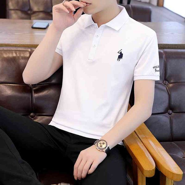 short sleeve t-shirt summer korean fashion brand polo shirt embroidered with pure cotton upper clothes men's dx, White;black
short sleeve t-shirt summer korean fashion brand polo shirt embroidered with pure cotton upper clothes men's dx, White;black