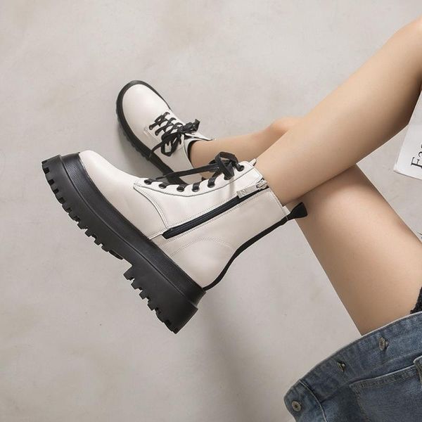 boots women soft leather motorcycle platform thick med heel ankle round toe zipper lace up lady autumn winter, Black
boots women soft leather motorcycle platform thick med heel ankle round toe zipper lace up lady autumn winter, Black