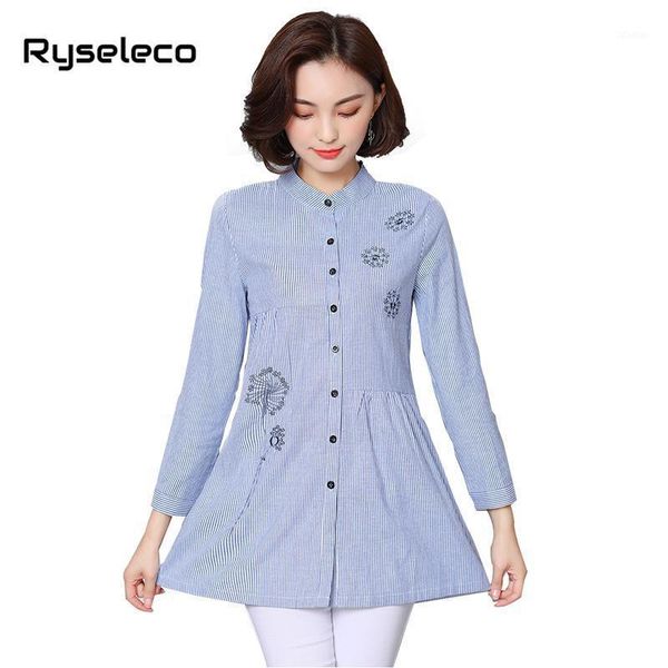 women blouse 2021 casual brand long sleeved cotton striped shirt woman office quality embroidery plus size blusas women's blouses & sh, White
women blouse 2021 casual brand long sleeved cotton striped shirt woman office quality embroidery plus size blusas women's blouses & sh, White