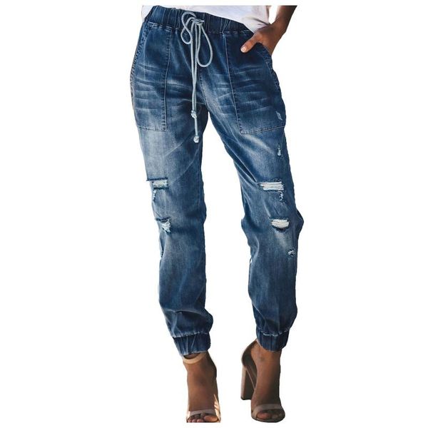 women's pants & capris fashion high-waist women's jeans ripped drawstring elastic waist washed casual denim trousers, Black;white
women's pants & capris fashion high-waist women's jeans ripped drawstring elastic waist washed casual denim trousers, Black;white