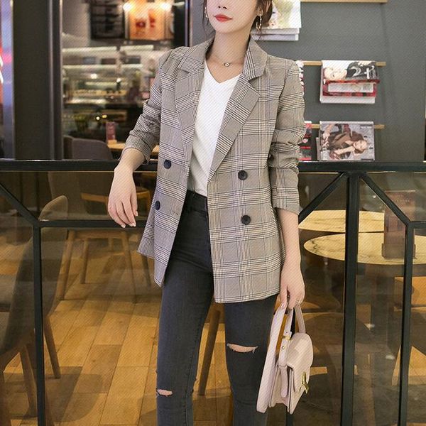 women's suits & blazers vintage double breasted plaid women blazer pockets jackets female retro coat feminino outerwear high quality, White;black
women's suits & blazers vintage double breasted plaid women blazer pockets jackets female retro coat feminino outerwear high quality, White;black