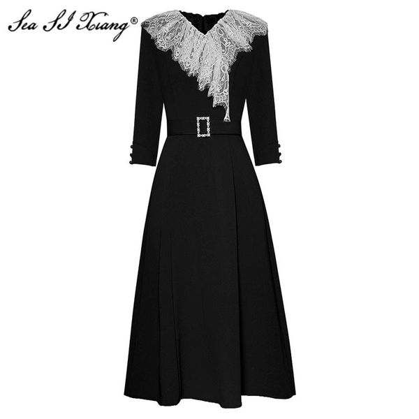 casual dresses seasixiang fashion designer spring dress women's v-neck 3/4 sleeve crystal sashes lace simplicity big pendulum, Black;gray
casual dresses seasixiang fashion designer spring dress women's v-neck 3/4 sleeve crystal sashes lace simplicity big pendulum, Black;gray