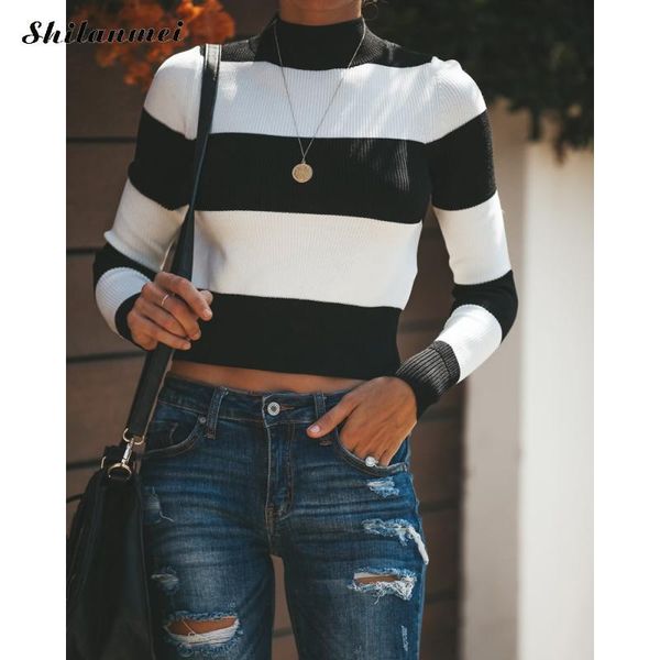 women's sweaters fashion autumn women sweater turtleneck knitted crop black white stripe long sleeve cropped pullover slim jumper pull, White;black
women's sweaters fashion autumn women sweater turtleneck knitted crop black white stripe long sleeve cropped pullover slim jumper pull, White;black