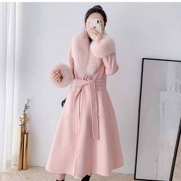 women's fur & faux women elegant long wool coat with belt solid color sleeve chic outerwear ladies overcoat autumn winter 2021, Black
women's fur & faux women elegant long wool coat with belt solid color sleeve chic outerwear ladies overcoat autumn winter 2021, Black