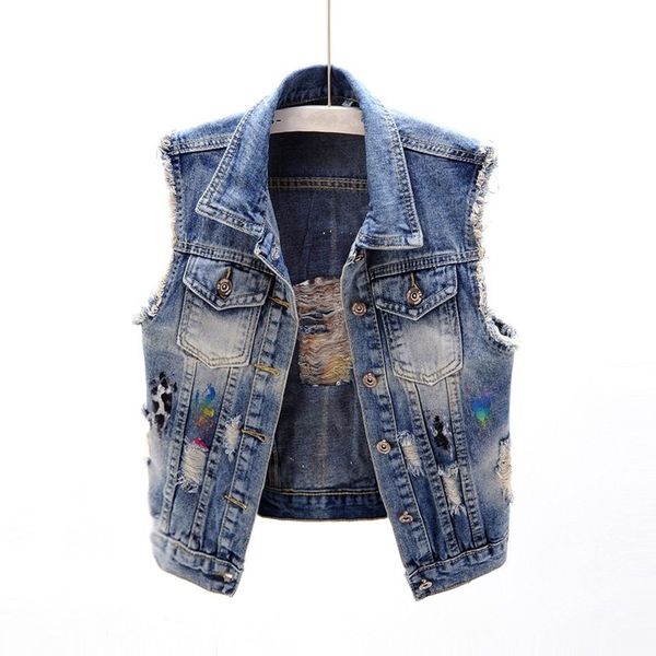 women's vests printed form torn hole denim female vest summer short vintage blue frill single breasted sleeveless women's jacket 5, Black;white
women's vests printed form torn hole denim female vest summer short vintage blue frill single breasted sleeveless women's jacket 5, Black;white