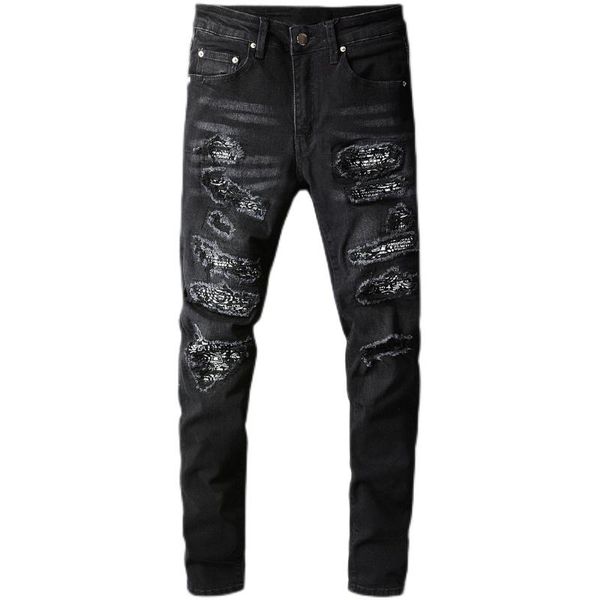 men's jeans bandana paisley printed patchwork stretch streetwear black denim pencil pants slim skinny ripped trousers 669, Blue
men's jeans bandana paisley printed patchwork stretch streetwear black denim pencil pants slim skinny ripped trousers 669, Blue