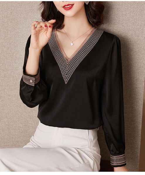 loose shirt women's long-sleeved v-neck 2021 spring fashion western style satin mulberry silk blouses & shirts, White
loose shirt women's long-sleeved v-neck 2021 spring fashion western style satin mulberry silk blouses & shirts, White
