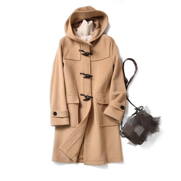 women's wool & blends 50% coat for women horn button warm office lady female fashion woolen hooded 2021 winter sweet femme k110, Black
women's wool & blends 50% coat for women horn button warm office lady female fashion woolen hooded 2021 winter sweet femme k110, Black
