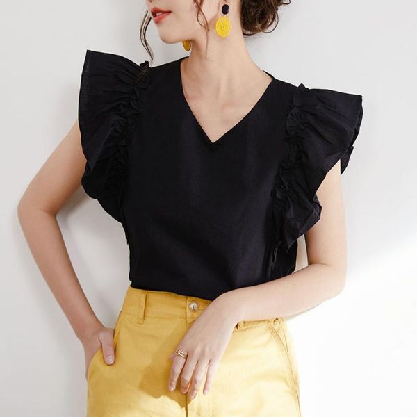 women's blouses & shirts black ruffle v neck summer light short sleeve women blouse fashion falbala female korean style 2021, White
women's blouses & shirts black ruffle v neck summer light short sleeve women blouse fashion falbala female korean style 2021, White