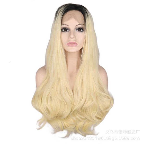 women's front lace long hair big wave curly set harajuku cos black gold chemical fiber wig
women's front lace long hair big wave curly set harajuku cos black gold chemical fiber wig
